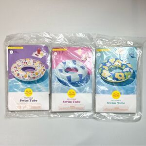 Lot Of 3 New Sun Squad Inflatable 31” Swim Tube Fruit, Ice Cream Cone, Flower